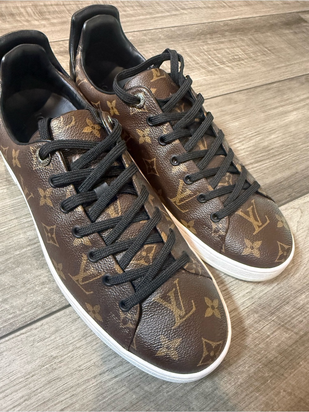 Louis Vuitton Brown Monogram Low-Top Sneakers with Black Laces